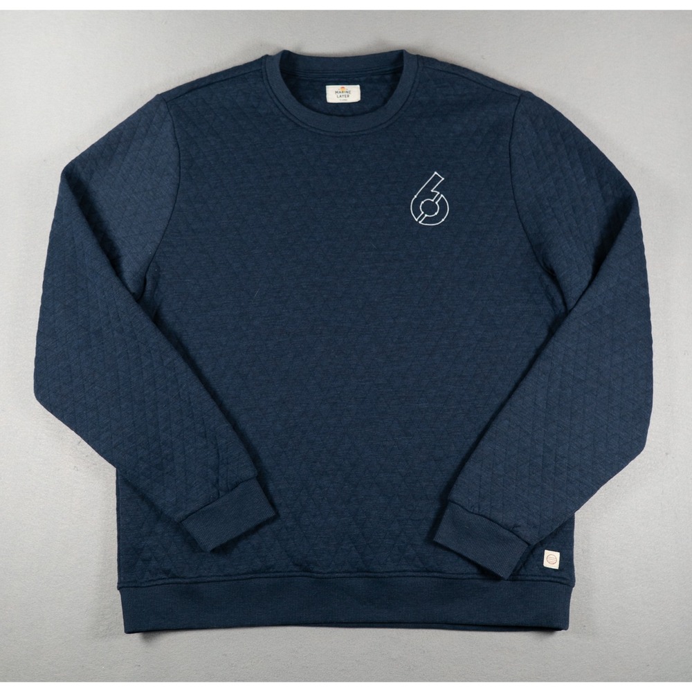 Marine Layer Mens Sweatshirt XL Quilted Crewneck Logo Pullover Navy Blue